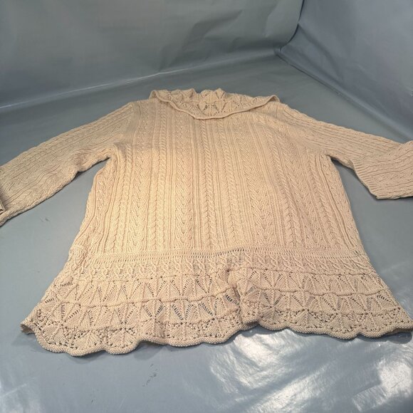 Lauren Ralph Lauren Open Front Knit Cardigan Women Scalloped Hem Sweater Knit - Picture 15 of 16